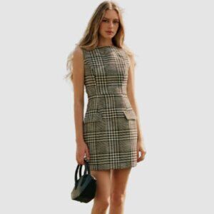 Commense Houndstooth Tweed Sleeveless Mini Dress, Black/White XS NWT